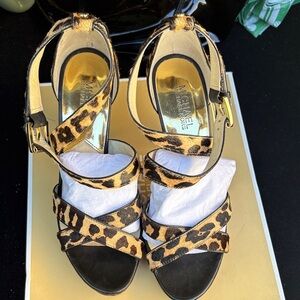 Michael Kors Evie Platform Natural Printed Calf-hair Leopard Print Heels